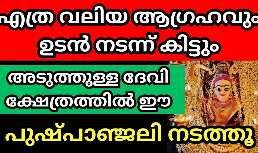 എത്ര വലിയ ആഗ്രഹമാണെങ്കിലും ഉടനെ നടന്നു കിട്ടാൻ അടുത്തുള്ള ദേവി ക്ഷേത്രത്തിൽ ഈ പുഷ്പാഞ്ജലി നടത്തിയാൽ മതി. ഇതുപോലെ ചെയ്യൂ.