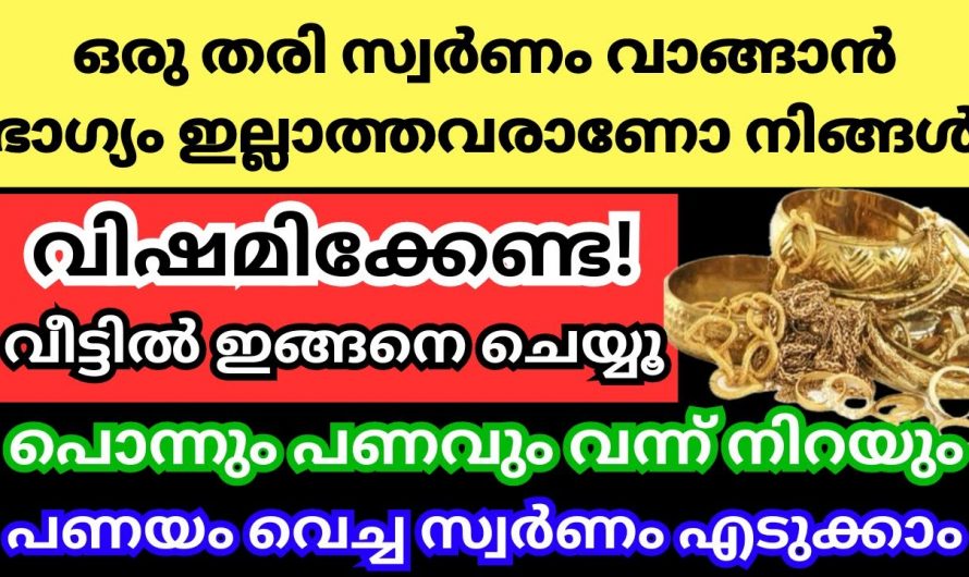 ഒരു തരി പോലും സ്വർണം വീട്ടിൽ ഇരിക്കുന്നില്ലേ. വിഷമിക്കേണ്ട ഈയൊരു കർമ്മം ചെയ്താൽ ഇനി വീട്ടിൽ സ്വർണ്ണം വന്ന നിറയും.