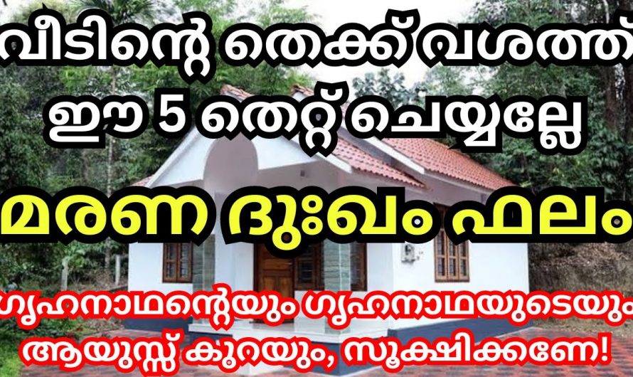 വീടിന്റെ തെക്ക് ഭാഗത്ത് ഈ കാര്യങ്ങൾ ഒരിക്കലും ചെയ്യരുത്. ഗൃഹനാഥന്റെ ആയുസ്സ് കുറയാൻ കാരണമാകും.